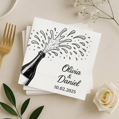 Custom Wedding Napkins, Personalized Cocktail Napkins Wedding, Party Table Decor, Beverage Luncheon Dinner Napkin Disposable, Pack 50 To 500 Guest, Mr Mrs Gifts, Black Gold Rose Gold Color Printed 3 in Saudi Arabia