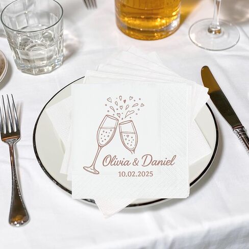 Custom Wedding Napkins, Personalized Cocktail Napkins Wedding, Party Table Decor, Beverage Luncheon Dinner Napkin Disposable, Pack 50 To 500 Guest, Mr Mrs Gifts, Black Gold Rose Gold Color Printed 3 in Saudi Arabia