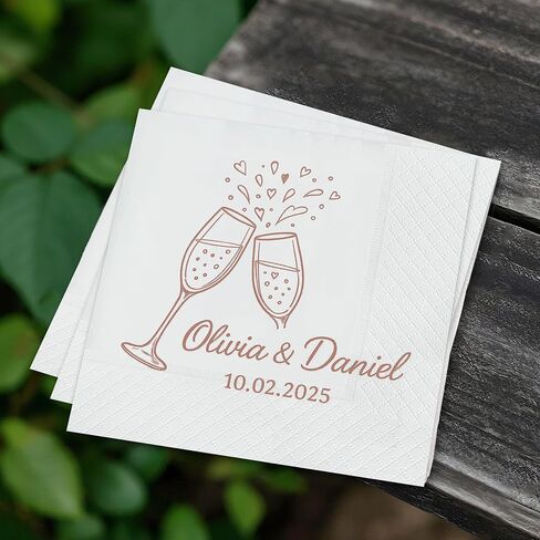 Custom Wedding Napkins, Personalized Cocktail Napkins Wedding, Party Table Decor, Beverage Luncheon Dinner Napkin Disposable, Pack 50 To 500 Guest, Mr Mrs Gifts, Black Gold Rose Gold Color Printed 3 in Saudi Arabia