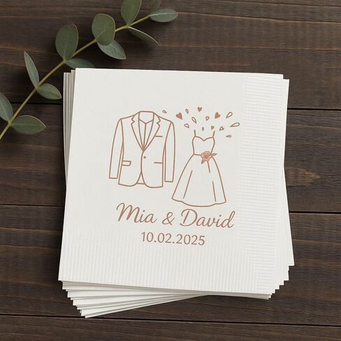 Custom Wedding Napkins, Personalized Cocktail Napkins Wedding, Party Table Decor, Beverage Luncheon Dinner Napkin Disposable, Pack 50 To 500 Guest, Mr Mrs Gifts, Black Gold Rose Gold Color Printed 3 in Saudi Arabia