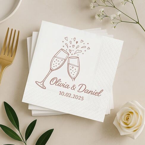 Custom Wedding Napkins, Personalized Cocktail Napkins Wedding, Party Table Decor, Beverage Luncheon Dinner Napkin Disposable, Pack 50 To 500 Guest, Mr Mrs Gifts, Black Gold Rose Gold Color Printed 3 in Saudi Arabia
