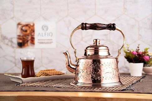 إبريق النحاس النقي مع تصميم محفور ، غلاية شاي موستوب ، 1.6 كوارت in Kuwait