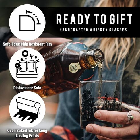 Set of 4 Whiskey Glasses by Black Lantern - Old Fashioned Tumbler Glasses Printed with Forest Animal Landscape Design - Set of Four 11oz. Glasses for Whisky Scotch Cocktails and Bourbon in Kuwait