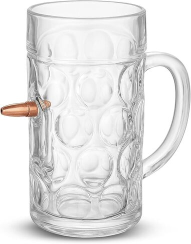 Caliber Gourmet آخر رجل يقف زجاج بيرة كبير مع 7.6 Cal Bullet - Proof Proof Proof Handsefiance Gread للرجال - هدية رائعة لعشاق التكتيكي العسكريين - كبير (34 Oz / 1L) in Kuwait