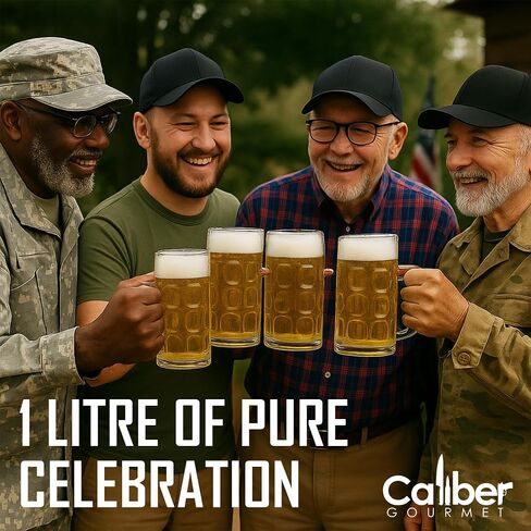 Caliber Gourmet آخر رجل يقف زجاج بيرة كبير مع 7.6 Cal Bullet - Proof Proof Proof Handsefiance Gread للرجال - هدية رائعة لعشاق التكتيكي العسكريين - كبير (34 Oz / 1L) in Kuwait