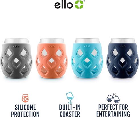 Ello Cru 17oz Greadless Wine Glass مجموعة مع الأكمام الواقية من السيليكون ، غسالة الصحون آمنة ، كوكتيل زجاجي. in Kuwait