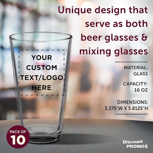 مخصص Libbey Pint Glass 16 أوقية. مجموعة من 10 ، حزمة كبيرة مخصصة - أكواب بيرة ، شربات شابطة - واضحة - واضحة in Saudi Arabia