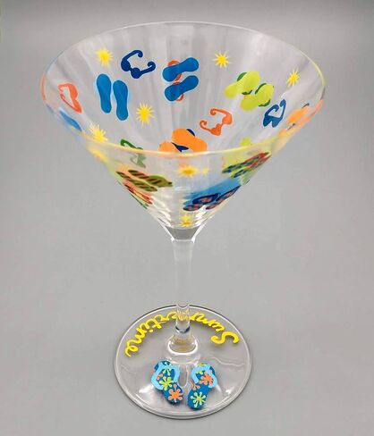 Summer Flip Flop Hand Painted Martini Glass - Summertime Theme - Cocktail, Sun Glasses, Decorated Flip Flops in Saudi Arabia