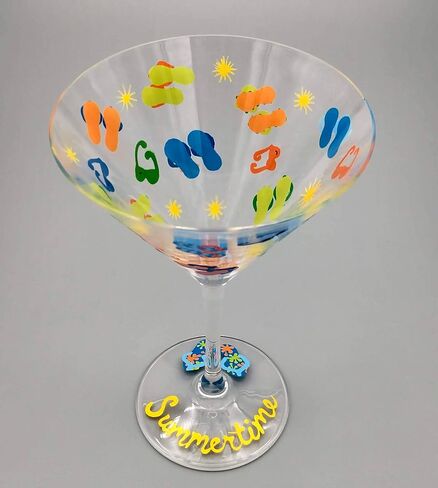 Summer Flip Flop Hand Painted Martini Glass - Summertime Theme - Cocktail, Sun Glasses, Decorated Flip Flops in Saudi Arabia