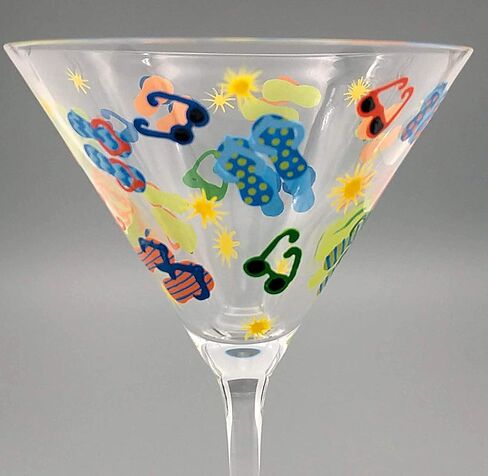 Summer Flip Flop Hand Painted Martini Glass - Summertime Theme - Cocktail, Sun Glasses, Decorated Flip Flops in Saudi Arabia