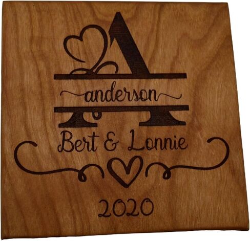 Personalized Wooden Coasters with Monogram, Wedding Date Engraved, Family Name- Choice of Wood (Wedding Couple) in Kuwait