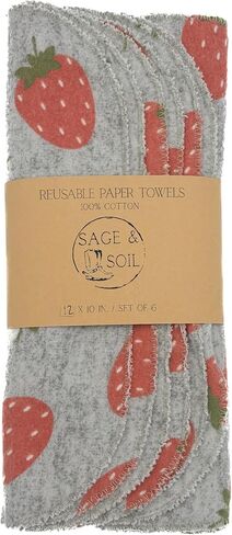 Strawberries On Gray Reusable Paper Towels - 6 Pack Of 12" x 10" Washable, Absorbent, 100% Cotton paperless Towels in Saudi Arabia