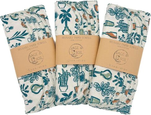 Potted Houseplants And Greenery Reusable Paper Towels - 6 Pack Of 12" x 10" Washable, Absorbent, 100% Cotton paperless Towels in Saudi Arabia