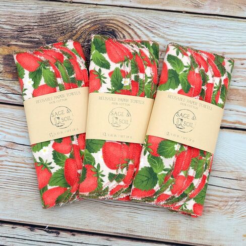Vibrant Bundles Of Strawberries With Flowers Reusable Paper Towels - 6 Pack Of 12" x 10" Washable, Absorbent, 100% Cotton paperless Towels in Saudi Arabia