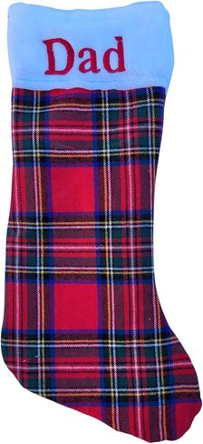 Red Flannel Plaid Custom Embroidered Christmas Stocking in Saudi Arabia