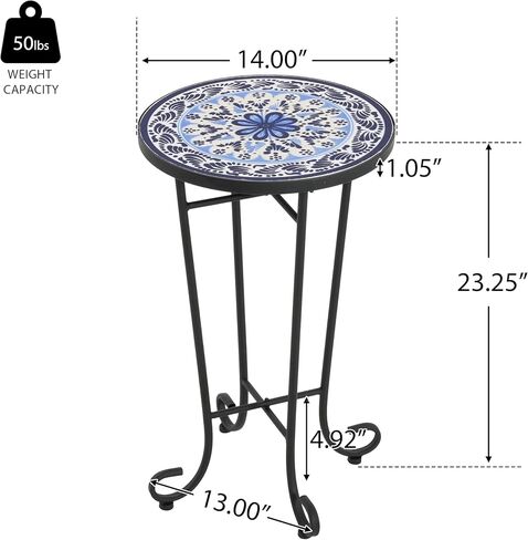 طاولة جانبية مستديرة في الهواء الطلق ، طاولة نهاية الفناء من السيراميك مع إطار معدني ، طاولة شاي قهوة صغيرة حديثة للكنة الفناء شرفة داخلية 14 "فسيفساء غموض in Kuwait