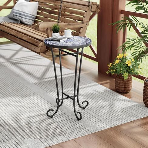 طاولة جانبية مستديرة في الهواء الطلق ، طاولة نهاية الفناء من السيراميك مع إطار معدني ، طاولة شاي قهوة صغيرة حديثة للكنة الفناء شرفة داخلية 14 "فسيفساء غموض in Kuwait