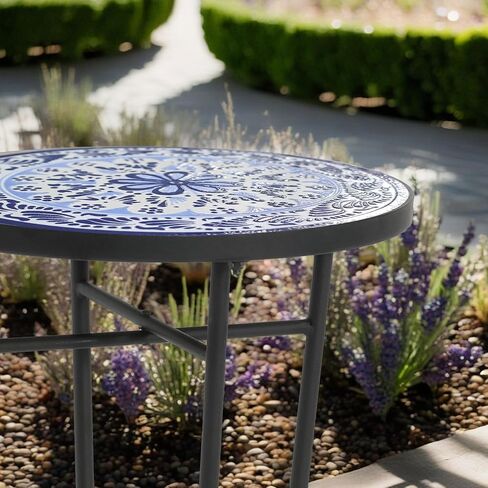 طاولة جانبية مستديرة في الهواء الطلق ، طاولة نهاية الفناء من السيراميك مع إطار معدني ، طاولة شاي قهوة صغيرة حديثة للكنة الفناء شرفة داخلية 14 "فسيفساء غموض in Kuwait