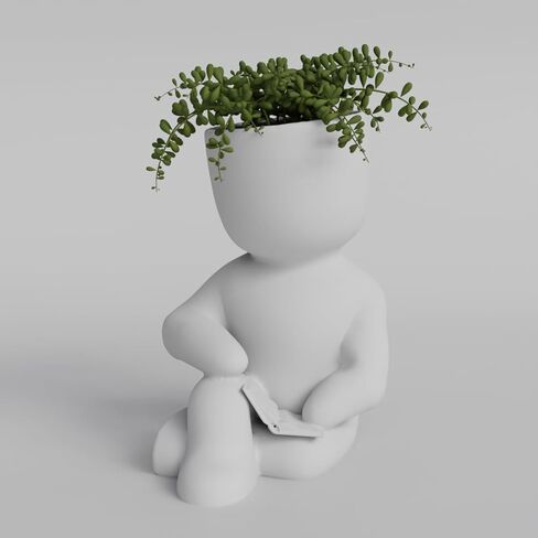 Adorable Sitting Character Planter with Book - 3D Printed in PLA - Cute Succulent and Small Plant Holder - Home Decor Planter in Saudi Arabia