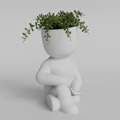Adorable Sitting Character Planter with Book - 3D Printed in PLA - Cute Succulent and Small Plant Holder - Home Decor Planter in Saudi Arabia