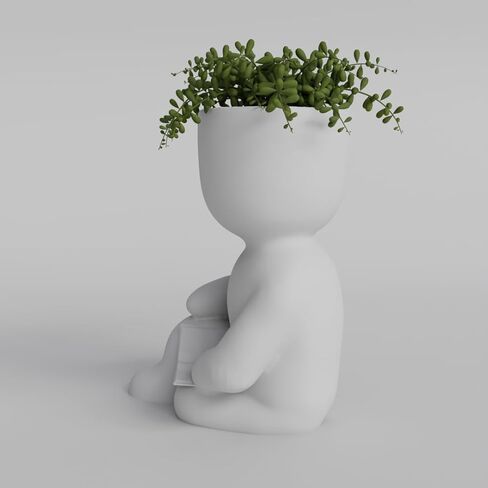 Adorable Sitting Character Planter with Book - 3D Printed in PLA - Cute Succulent and Small Plant Holder - Home Decor Planter in Saudi Arabia