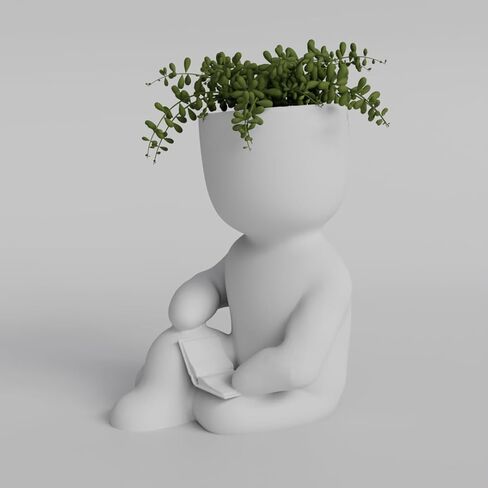 Adorable Sitting Character Planter with Book - 3D Printed in PLA - Cute Succulent and Small Plant Holder - Home Decor Planter in Saudi Arabia