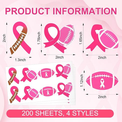 200 PCS ملصقات سرطان الثدي لخوذات الوعي بسرطان الثدي ملصقات كرة القدم الوردي زخرفة خوذة كرة القدم من أجل جمع التبرعات من أحداث الفريق ومجموعات الدعم in Saudi Arabia