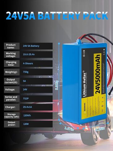 24V 5Ah Lithium Battery with 29.4V 1A Charger, 24 Volt Rechargeable Battery for DIY Projects in Kuwait