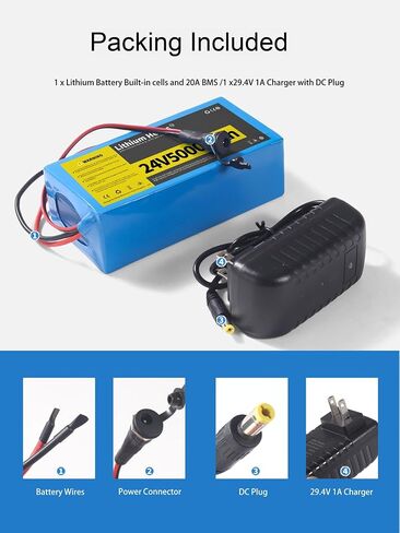 24V 5Ah Lithium Battery with 29.4V 1A Charger, 24 Volt Rechargeable Battery for DIY Projects in Kuwait