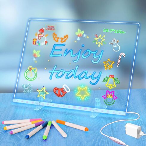 LED Note Board with Colors, 13.7"X10" 4 Modes & 7 Colors Rewritable LED Acrylic Drawing Board, Holiday Trend Gift, for Children, Schools, Home Offices in Saudi Arabia