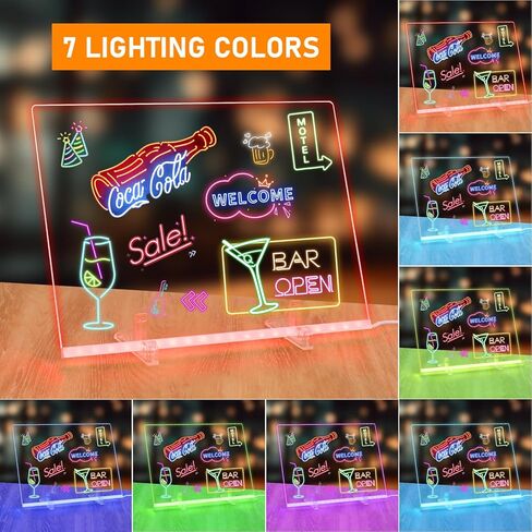 LED Note Board with Colors, 13.7"X10" 4 Modes & 7 Colors Rewritable LED Acrylic Drawing Board, Holiday Trend Gift, for Children, Schools, Home Offices in Saudi Arabia