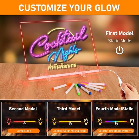 LED Note Board with Colors, 13.7"X10" 4 Modes & 7 Colors Rewritable LED Acrylic Drawing Board, Holiday Trend Gift, for Children, Schools, Home Offices in Saudi Arabia