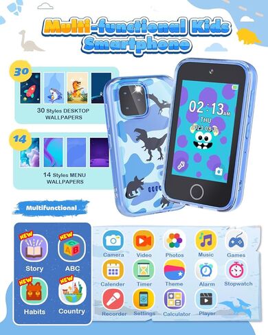 الهاتف الذكي للأطفال ، 3.5 بوصة شاشة تعمل باللمس ألعاب الديناصورات للأولاد 3 4 5 6 7 8 9 9 سنوات ، لعبة الهاتف التعليمية للهواتف للهدية عيد ميلاد عيد الميلاد طفل 3-8 ， الكاميرا المزدوجة ، التعلم ABC ، ​​فيديو ، مشغل الفيديو in Kuwait