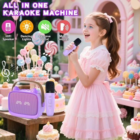 MGAOLO ترقية لعبة Mini Karaoke Machine للأطفال ، مكبر صوت بلوتوث المحمول مع 2 ميكروفونات لاسلكية ، تعبيري وأضواء LED الملونة ، السفر المنزلي واللعب هدايا للبنين (الأرجواني) in Kuwait
