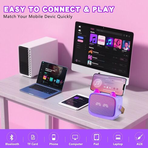 MGAOLO ترقية لعبة Mini Karaoke Machine للأطفال ، مكبر صوت بلوتوث المحمول مع 2 ميكروفونات لاسلكية ، تعبيري وأضواء LED الملونة ، السفر المنزلي واللعب هدايا للبنين (الأرجواني) in Kuwait