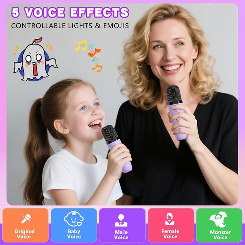 MGAOLO ترقية لعبة Mini Karaoke Machine للأطفال ، مكبر صوت بلوتوث المحمول مع 2 ميكروفونات لاسلكية ، تعبيري وأضواء LED الملونة ، السفر المنزلي واللعب هدايا للبنين (الأرجواني) in Kuwait
