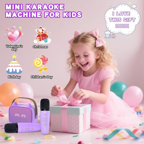 MGAOLO ترقية لعبة Mini Karaoke Machine للأطفال ، مكبر صوت بلوتوث المحمول مع 2 ميكروفونات لاسلكية ، تعبيري وأضواء LED الملونة ، السفر المنزلي واللعب هدايا للبنين (الأرجواني) in Kuwait