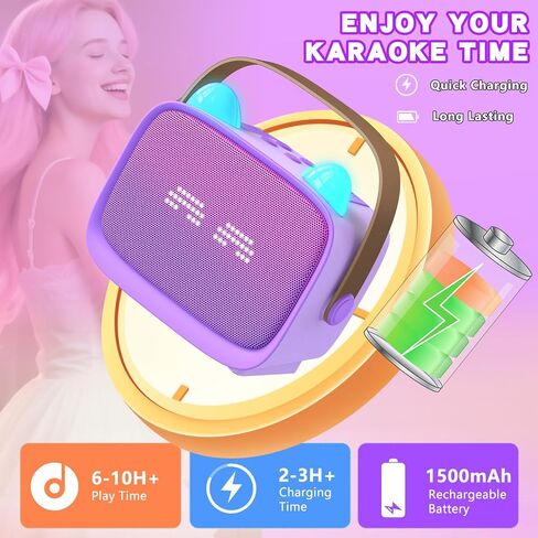 MGAOLO ترقية لعبة Mini Karaoke Machine للأطفال ، مكبر صوت بلوتوث المحمول مع 2 ميكروفونات لاسلكية ، تعبيري وأضواء LED الملونة ، السفر المنزلي واللعب هدايا للبنين (الأرجواني) in Kuwait