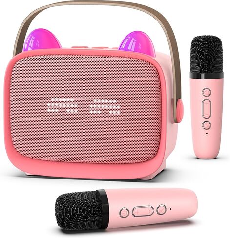 MGAOLO ترقية لعبة Mini Karaoke Machine للأطفال ، مكبر صوت بلوتوث المحمول مع 2 ميكروفونات لاسلكية ، تعبيري وأضواء LED الملونة ، السفر المنزلي واللعب هدايا للبنين (الأرجواني) in Kuwait