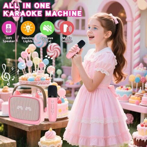 MGAOLO ترقية لعبة Mini Karaoke Machine للأطفال ، مكبر صوت بلوتوث المحمول مع 2 ميكروفونات لاسلكية ، تعبيري وأضواء LED الملونة ، السفر المنزلي واللعب هدايا للبنين (الأرجواني) in Kuwait