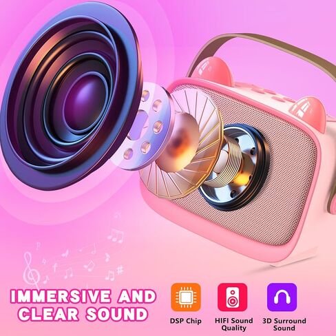 MGAOLO ترقية لعبة Mini Karaoke Machine للأطفال ، مكبر صوت بلوتوث المحمول مع 2 ميكروفونات لاسلكية ، تعبيري وأضواء LED الملونة ، السفر المنزلي واللعب هدايا للبنين (الأرجواني) in Kuwait