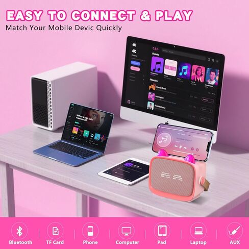 MGAOLO ترقية لعبة Mini Karaoke Machine للأطفال ، مكبر صوت بلوتوث المحمول مع 2 ميكروفونات لاسلكية ، تعبيري وأضواء LED الملونة ، السفر المنزلي واللعب هدايا للبنين (الأرجواني) in Kuwait