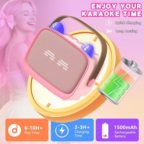 MGAOLO ترقية لعبة Mini Karaoke Machine للأطفال ، مكبر صوت بلوتوث المحمول مع 2 ميكروفونات لاسلكية ، تعبيري وأضواء LED الملونة ، السفر المنزلي واللعب هدايا للبنين (الأرجواني) in Kuwait