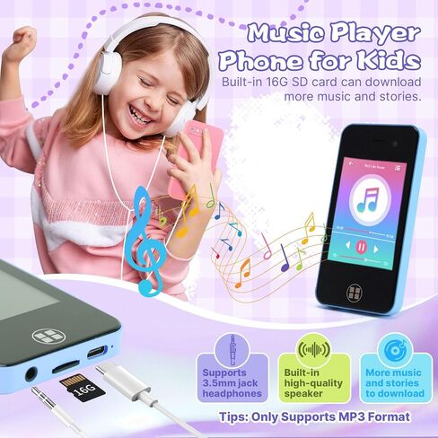 Kids Smart Phone, Christmas Birthday Gifts for Boys Girls Toddler Cell Phone Toys with Dual Camera Music Player Mini Educational Learning Games Fake Phone for 4-8 Year Old with 16G SD Card (Pink) in Saudi Arabia