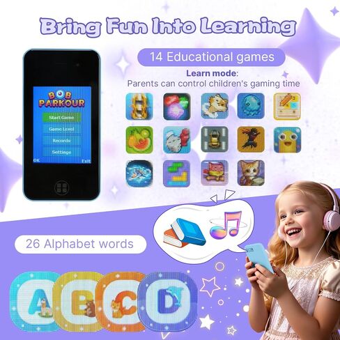 Kids Smart Phone, Christmas Birthday Gifts for Boys Girls Toddler Cell Phone Toys with Dual Camera Music Player Mini Educational Learning Games Fake Phone for 4-8 Year Old with 16G SD Card (Pink) in Saudi Arabia