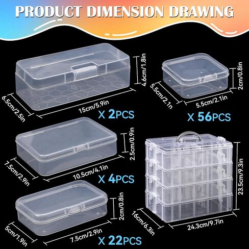 VTG Bead Organizer Box, 84 Pcs Small Plastic Containers with Lids, 4-Tier Stackable Storage Box, Clear Organizers for Jewelry Toys Craft Storage in Kuwait
