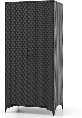 Giantex Wicker Storage Cabinet, 62" Tall Pantry Cabinet with 2 Doors, Hanging Rod, 4 Storage Cubes, Metal Legs, Anti-Tipping Device, PE Rattan Storage Cabinet for Home Office, Garage Cabinets (Brown) in Saudi Arabia