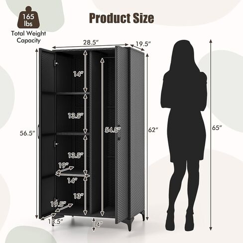 Giantex Wicker Storage Cabinet, 62" Tall Pantry Cabinet with 2 Doors, Hanging Rod, 4 Storage Cubes, Metal Legs, Anti-Tipping Device, PE Rattan Storage Cabinet for Home Office, Garage Cabinets (Brown) in Saudi Arabia