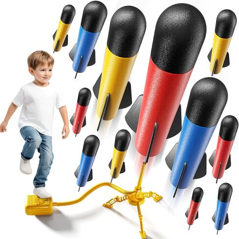 Rocket Launcher for Kids, 12 Foam Rockets, Launch up to 100+ft, Outdoor Outside Backyard Toys for Boys & Girls, Birthday Gift Toys for Kids Boys Girls Age 3 4 5 6 7 8 Years Old in Kuwait