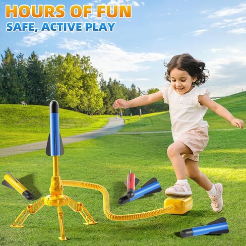 Rocket Launcher for Kids, 12 Foam Rockets, Launch up to 100+ft, Outdoor Outside Backyard Toys for Boys & Girls, Birthday Gift Toys for Kids Boys Girls Age 3 4 5 6 7 8 Years Old in Kuwait